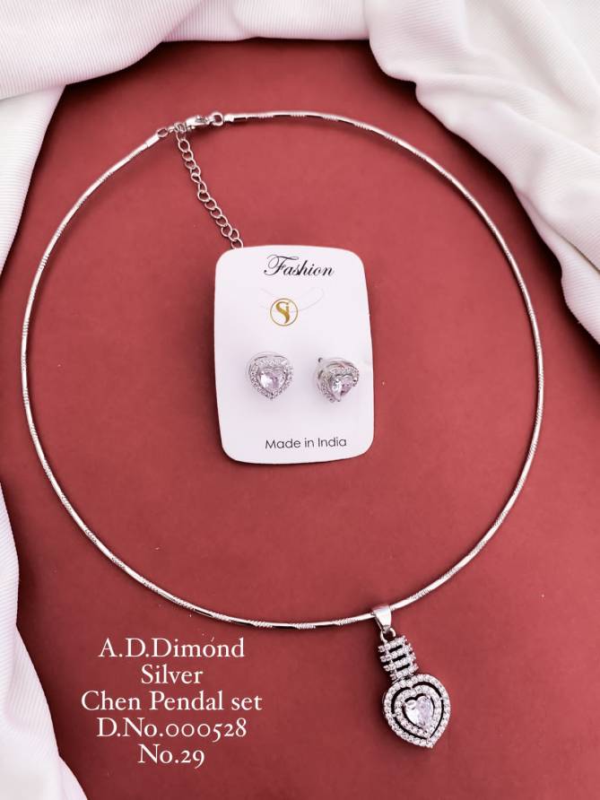 AD Dimaond Designer Rose Gold Silver Chain Pendal Set 2 Wholesalers In Delhi
